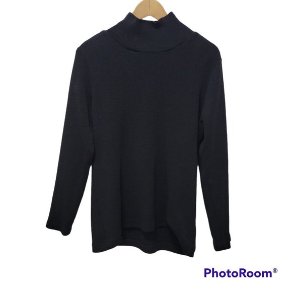 Vtg Neiman Marcus Wool Rib Black Knit Sweater Mock Neck Long Sleeve Medium - Picture 3 of 6